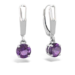 Amethyst 6Mm  Round Lever Back 14K White Gold earrings E2786