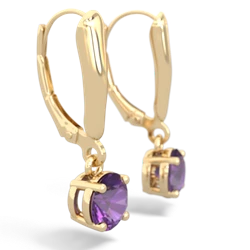Amethyst 6Mm  Round Lever Back 14K Yellow Gold earrings E2786