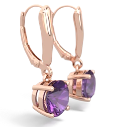 Amethyst 8Mm  Round Lever Back 14K Rose Gold earrings E2788