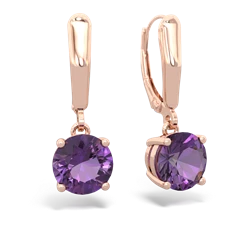 Amethyst 8Mm  Round Lever Back 14K Rose Gold earrings E2788