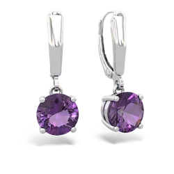 Amethyst 8Mm  Round Lever Back 14K White Gold earrings E2788
