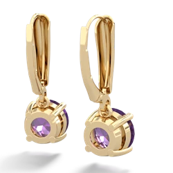 Amethyst 8Mm  Round Lever Back 14K Yellow Gold earrings E2788