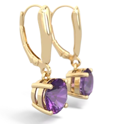 Amethyst 8Mm  Round Lever Back 14K Yellow Gold earrings E2788