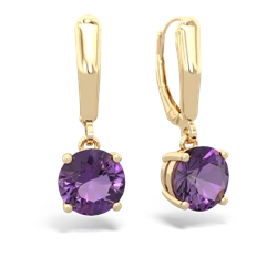 Amethyst 8Mm  Round Lever Back 14K Yellow Gold earrings E2788