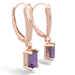 Amethyst 6X4mm Emerald-Cut Lever Back 14K Rose Gold earrings E2855