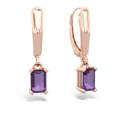 Amethyst 6X4mm Emerald-Cut Lever Back 14K Rose Gold earrings E2855