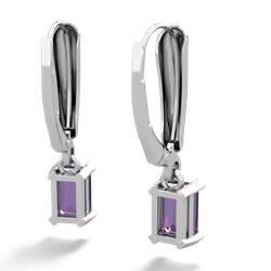 Amethyst 6X4mm Emerald-Cut Lever Back 14K White Gold earrings E2855