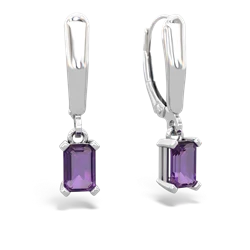 Amethyst 6X4mm Emerald-Cut Lever Back 14K White Gold earrings E2855