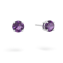 Amethyst 5Mm Round Stud 14K White Gold earrings E1785