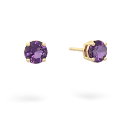 Amethyst 5Mm Round Stud 14K Yellow Gold earrings E1785