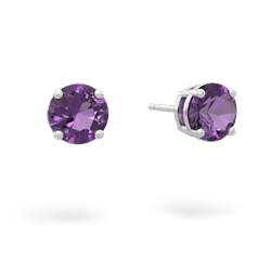 Amethyst 6Mm Round Stud 14K White Gold earrings E1786