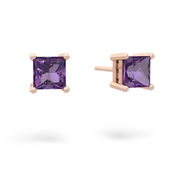 Amethyst 5Mm Princess Cut Stud 14K Rose Gold earrings E1789