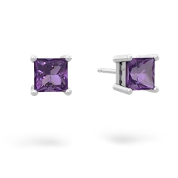 Amethyst 5Mm Princess Cut Stud 14K White Gold earrings E1789