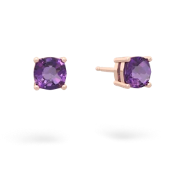 Amethyst 5Mm Checkerboard Cushion Stud 14K Rose Gold earrings E1795