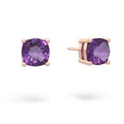 Amethyst 6Mm Checkerboard Cushion Stud 14K Rose Gold earrings E1796