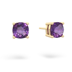 Amethyst 6Mm Checkerboard Cushion Stud 14K Yellow Gold earrings E1796