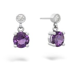 Amethyst Diamond Drop 6Mm Round 14K White Gold earrings E1986