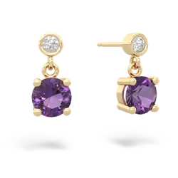 Amethyst Diamond Drop 6Mm Round 14K Yellow Gold earrings E1986