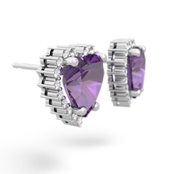 Amethyst Sparkling Halo Heart 14K White Gold earrings E0391