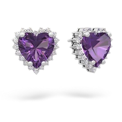 Amethyst Sparkling Halo Heart 14K White Gold earrings E0391