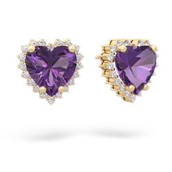 Amethyst Sparkling Halo Heart 14K Yellow Gold earrings E0391