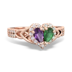 Amethyst Celtic Knot Two Hearts As One 14K Rose Gold ring R2644HRT