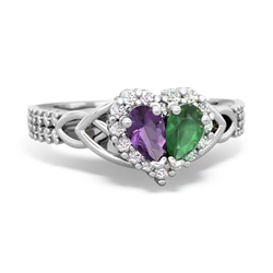 Amethyst Celtic Knot Two Hearts As One 14K White Gold ring R2644HRT