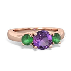 Amethyst Three Stone Round Trellis 14K Rose Gold ring R4018