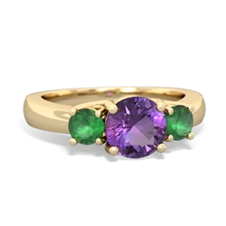 Amethyst Three Stone Round Trellis 14K Yellow Gold ring R4018