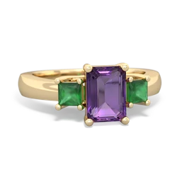 Amethyst Three Stone Emerald-Cut Trellis 14K Yellow Gold ring R4021