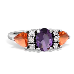 Amethyst Antique Style Three Stone 14K White Gold ring R2186