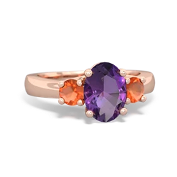 Amethyst Three Stone Oval Trellis 14K Rose Gold ring R4024