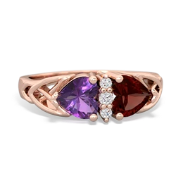 Amethyst Celtic Knot Double Heart 14K Rose Gold ring R5040