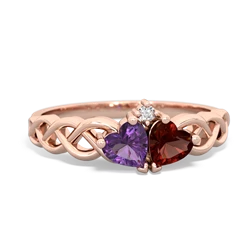 Amethyst Heart To Heart Braid 14K Rose Gold ring R5870