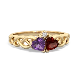 Amethyst Heart To Heart Braid 14K Yellow Gold ring R5870