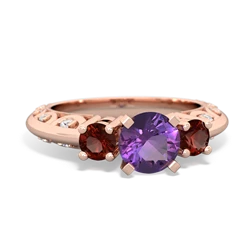 Amethyst Art Deco Eternal Embrace Engagement 14K Rose Gold ring C2003