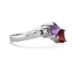 Amethyst Snuggling Hearts 14K White Gold ring R2178