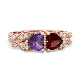 Amethyst Diamond Butterflies 14K Rose Gold ring R5601