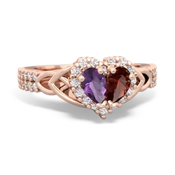 Amethyst Celtic Knot Two Hearts As One 14K Rose Gold ring R2644HRT