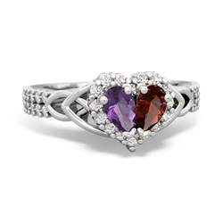 Amethyst Celtic Knot Two Hearts As One 14K White Gold ring R2644HRT