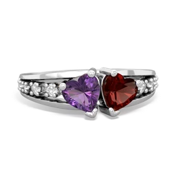 Amethyst Heart To Heart 14K White Gold ring R3342