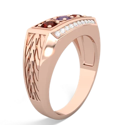 Amethyst Three Stone Tire Tread Men's 14K Rose Gold ring R0520