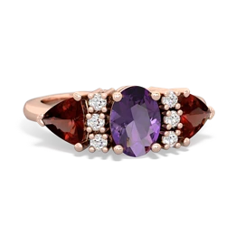 Amethyst Antique Style Three Stone 14K Rose Gold ring R2186