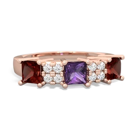 Amethyst Three Stone Diamond Cluster 14K Rose Gold ring R2592