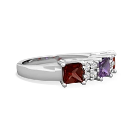 Amethyst Three Stone Diamond Cluster 14K White Gold ring R2592