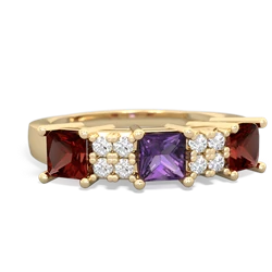 Amethyst Three Stone Diamond Cluster 14K Yellow Gold ring R2592