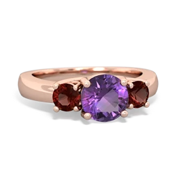 Amethyst Three Stone Round Trellis 14K Rose Gold ring R4018