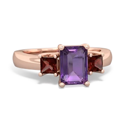 Amethyst Three Stone Emerald-Cut Trellis 14K Rose Gold ring R4021