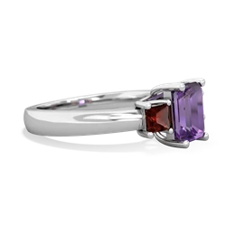 Amethyst Three Stone Emerald-Cut Trellis 14K White Gold ring R4021