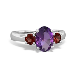 Amethyst Three Stone Oval Trellis 14K White Gold ring R4024